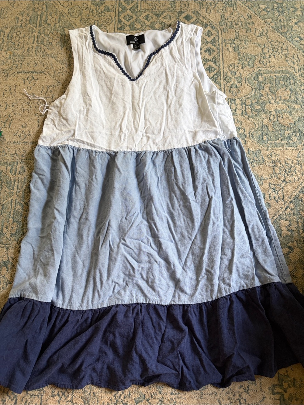 White, Light Blue & Navy Tiered Sundress